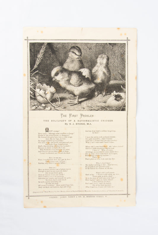 STONE, S. J. The First Problem: The Soliloquy of A Rationalistic Chicken.