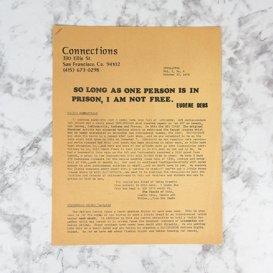 (PRISONS). (SOCIAL JUSTICE). Connections Newsletter. Vol 1, No. 6.