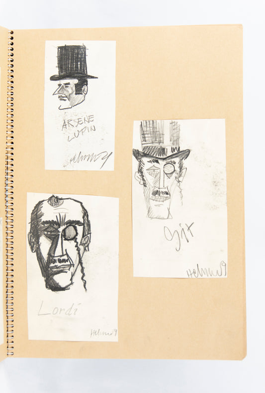 (OUTSIDER ART). (CARICATURES). "HELMU." [Sketchbook containing caricatures of political figures and others.]