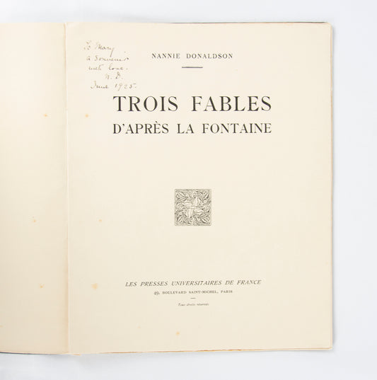 (LA FONTAINE). DONALDSON, Nannie. Trois Fables d'Après La Fontaine.