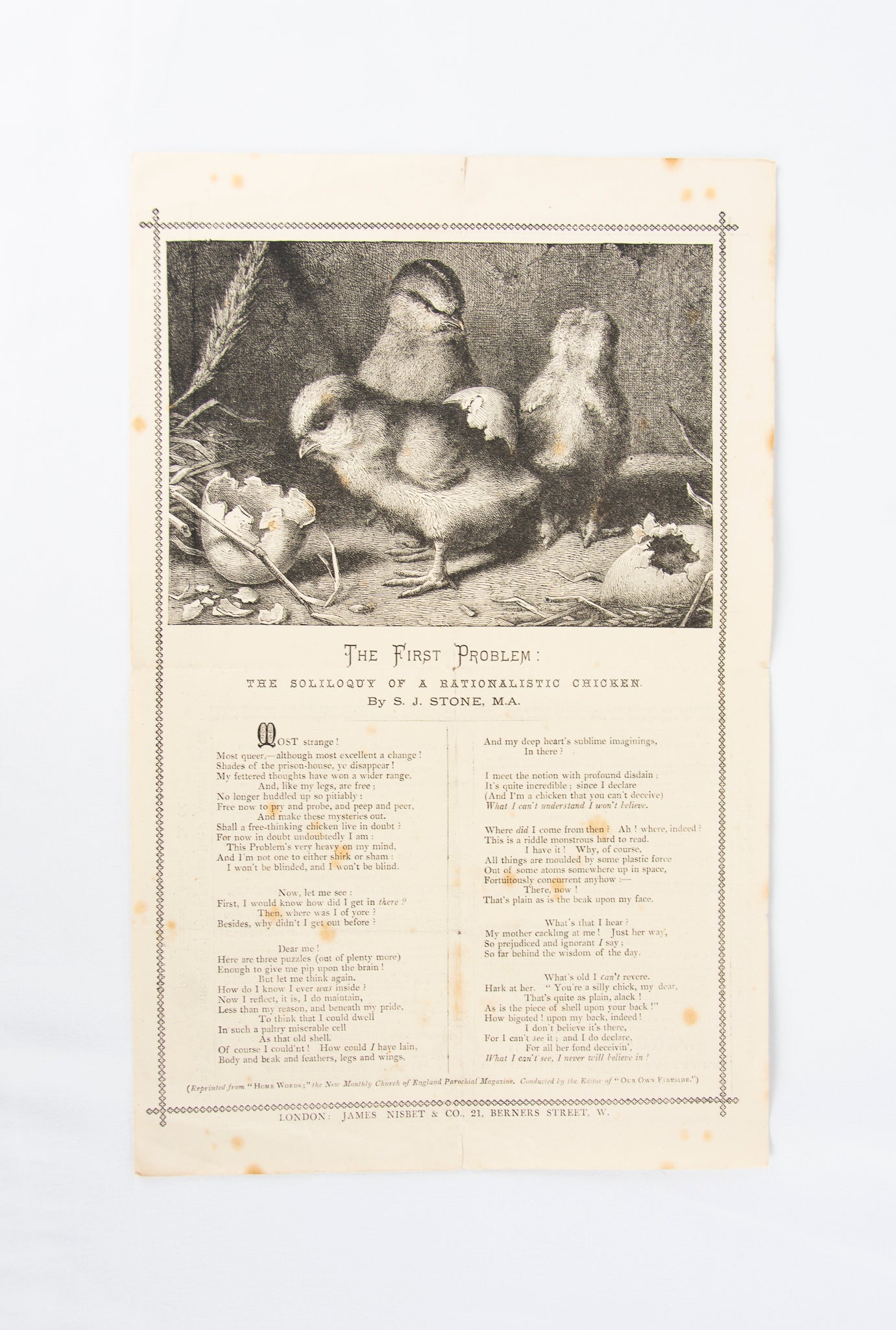 STONE, S. J. The First Problem: The Soliloquy of A Rationalistic Chicken.