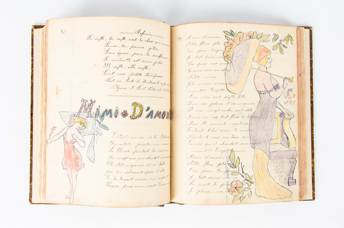 (OUTSIDER ART). (MANUSCRIPT). Souvenir de la Classe 1909. [Notebook of songs and illustrations by a soldier].