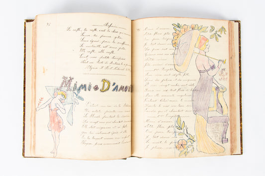 (OUTSIDER ART). (MANUSCRIPT). Souvenir de la Classe 1909. [Notebook of songs and illustrations by a soldier].