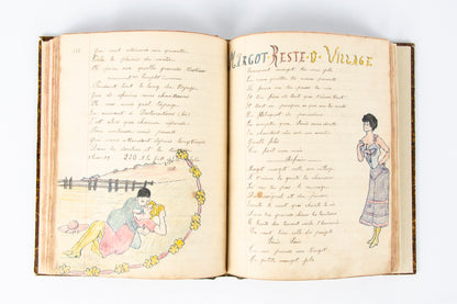 (OUTSIDER ART). (MANUSCRIPT). Souvenir de la Classe 1909. [Notebook of songs and illustrations by a soldier].