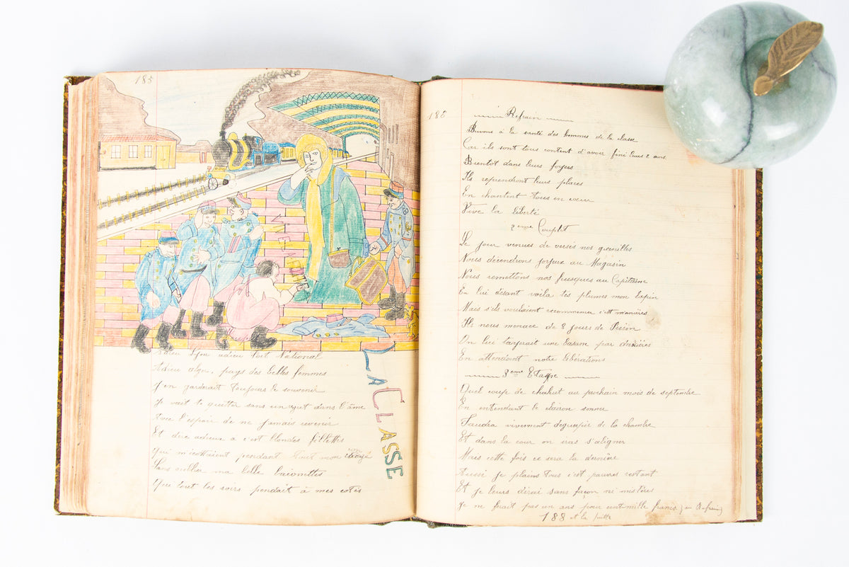 (OUTSIDER ART). (MANUSCRIPT). Souvenir de la Classe 1909. [Notebook of songs and illustrations by a soldier].