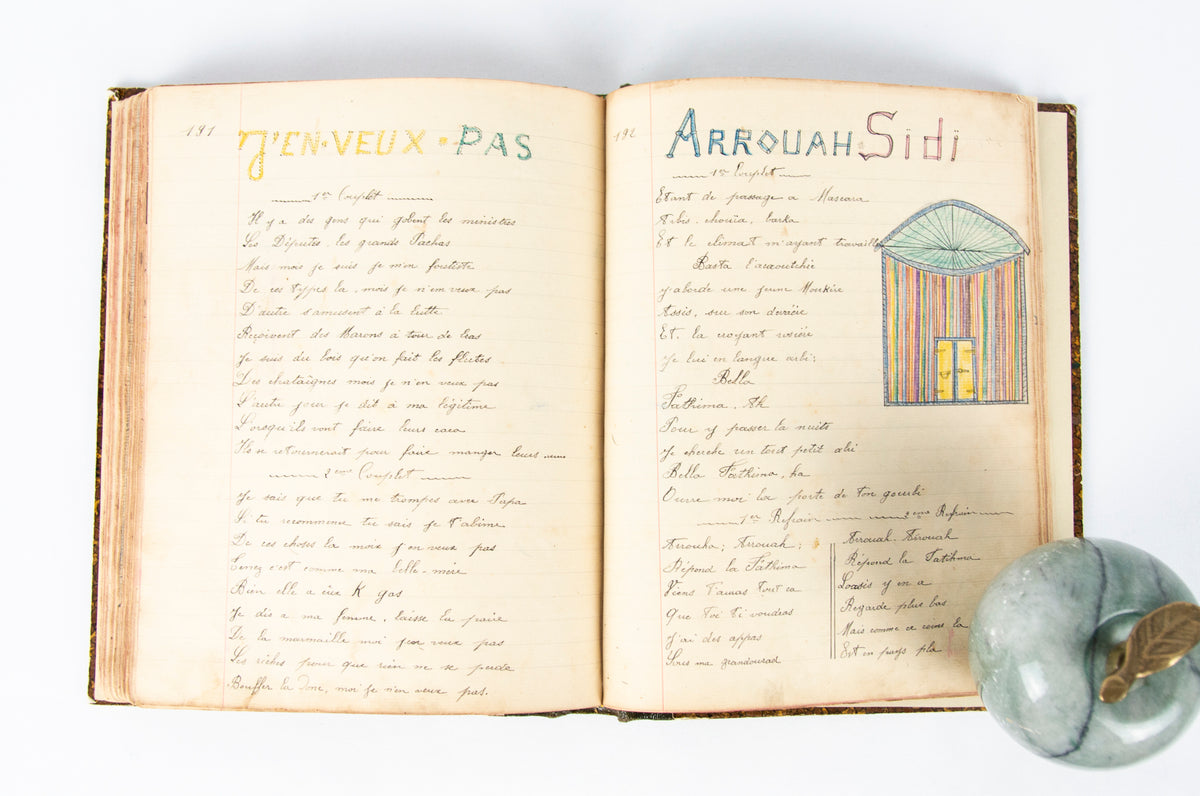(OUTSIDER ART). (MANUSCRIPT). Souvenir de la Classe 1909. [Notebook of songs and illustrations by a soldier].