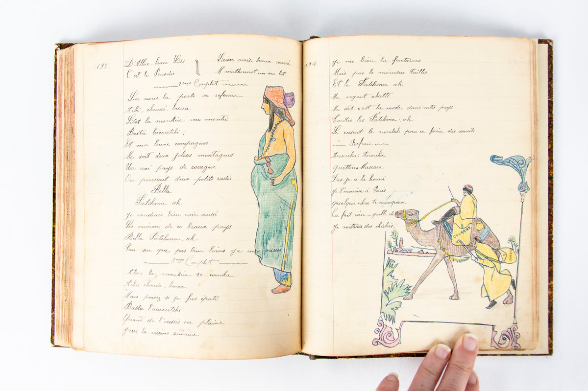 (OUTSIDER ART). (MANUSCRIPT). Souvenir de la Classe 1909. [Notebook of songs and illustrations by a soldier].