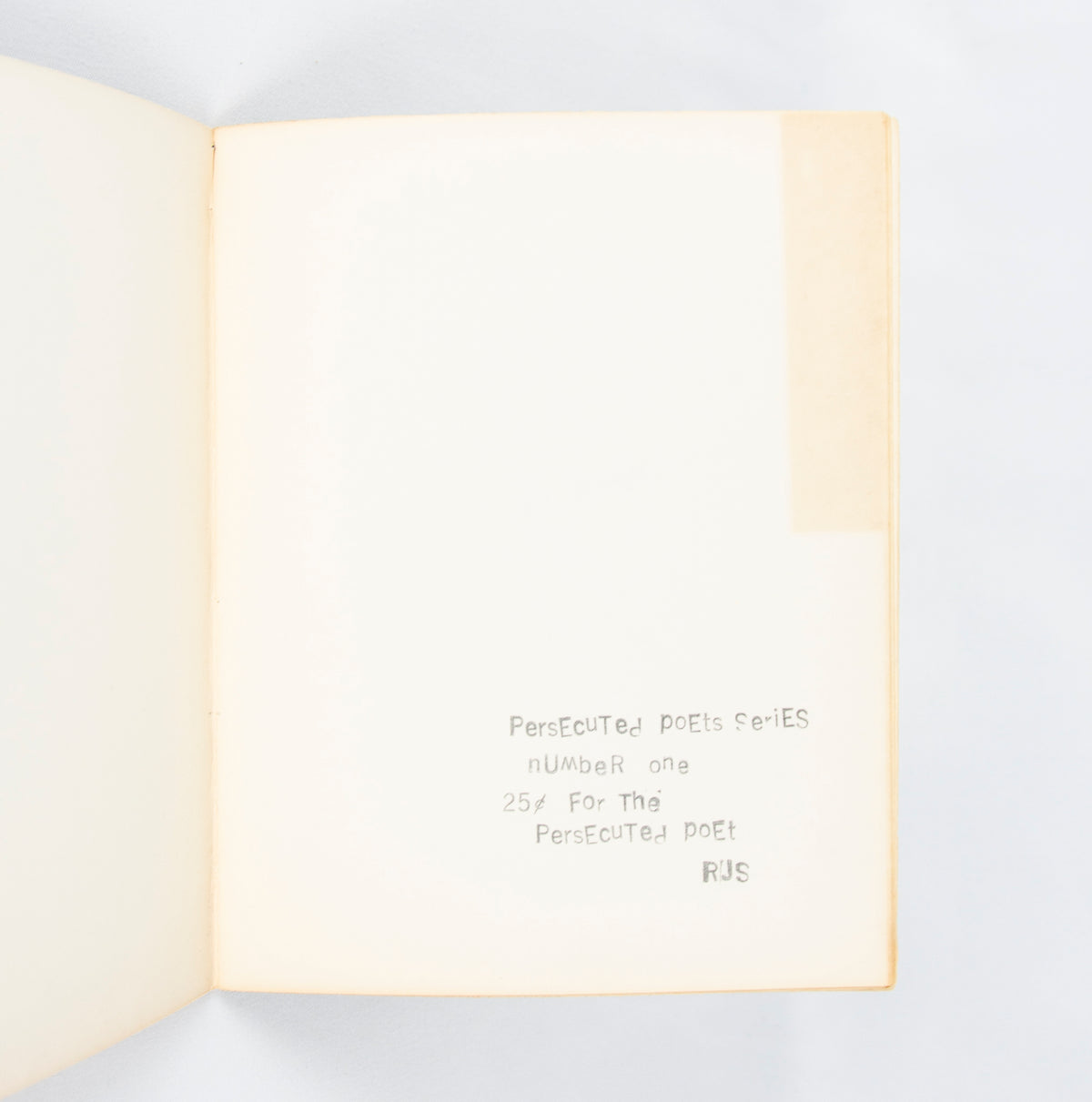 (POETRY). (COUNTERCULTURE). rjs [Robert J. Sigmund]. Persecuted Poets Series Number One