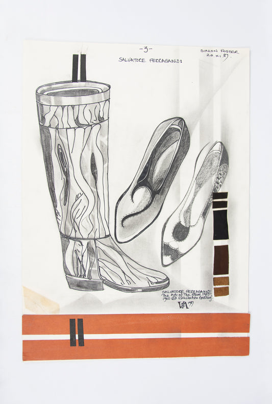 (FASHION DESIGN). (ORIGINAL ILLUSTRATIONS). FOSTER, Simon. [16 original illustrations of suits and shoes].