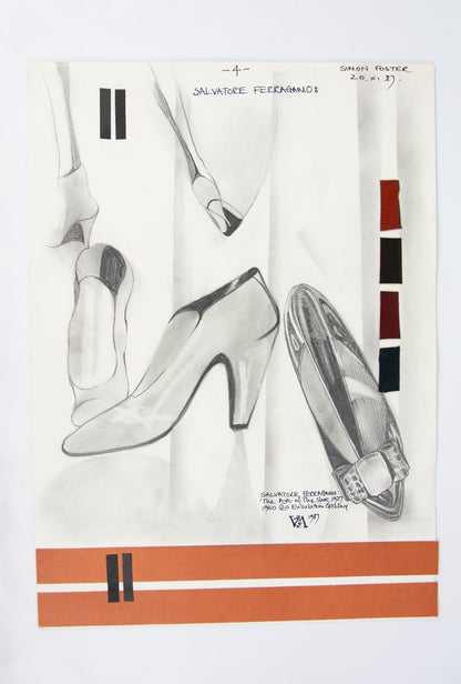 (FASHION DESIGN). (ORIGINAL ILLUSTRATIONS). FOSTER, Simon. [16 original illustrations of suits and shoes].