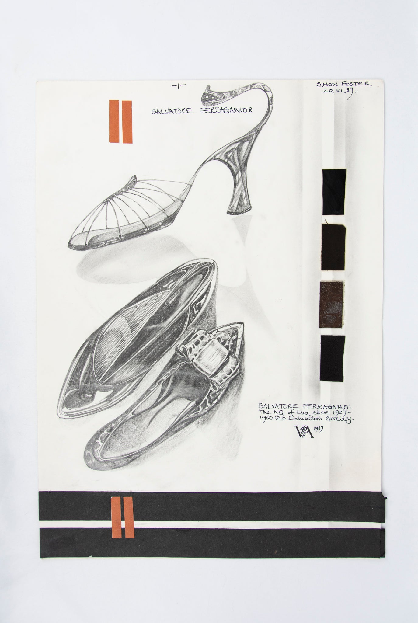 (FASHION DESIGN). (ORIGINAL ILLUSTRATIONS). FOSTER, Simon. [16 original illustrations of suits and shoes].