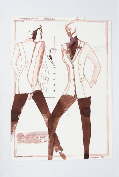 (FASHION DESIGN). (ORIGINAL ILLUSTRATIONS). FOSTER, Simon. [16 original illustrations of suits and shoes].