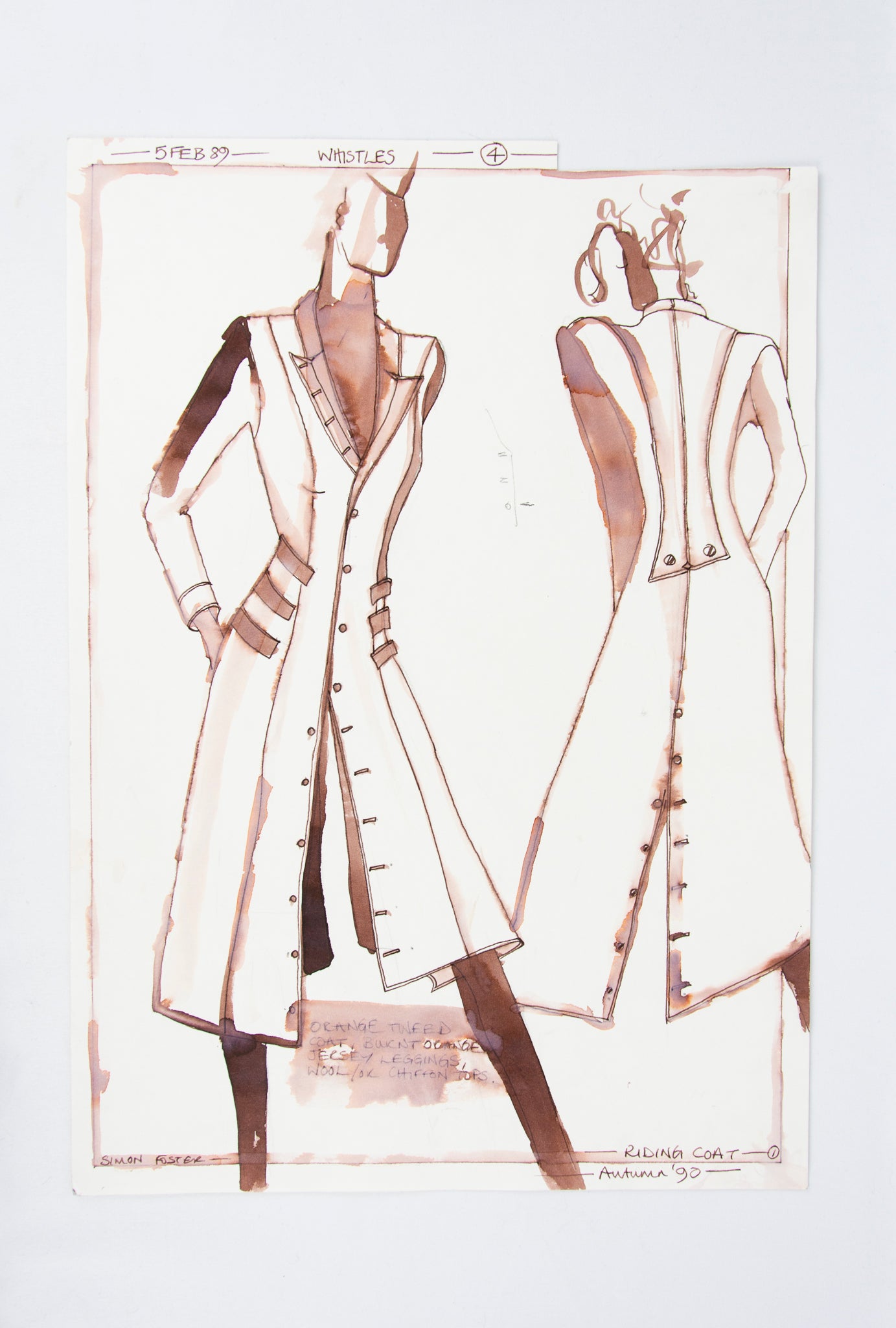 (FASHION DESIGN). (ORIGINAL ILLUSTRATIONS). FOSTER, Simon. [16 original illustrations of suits and shoes].