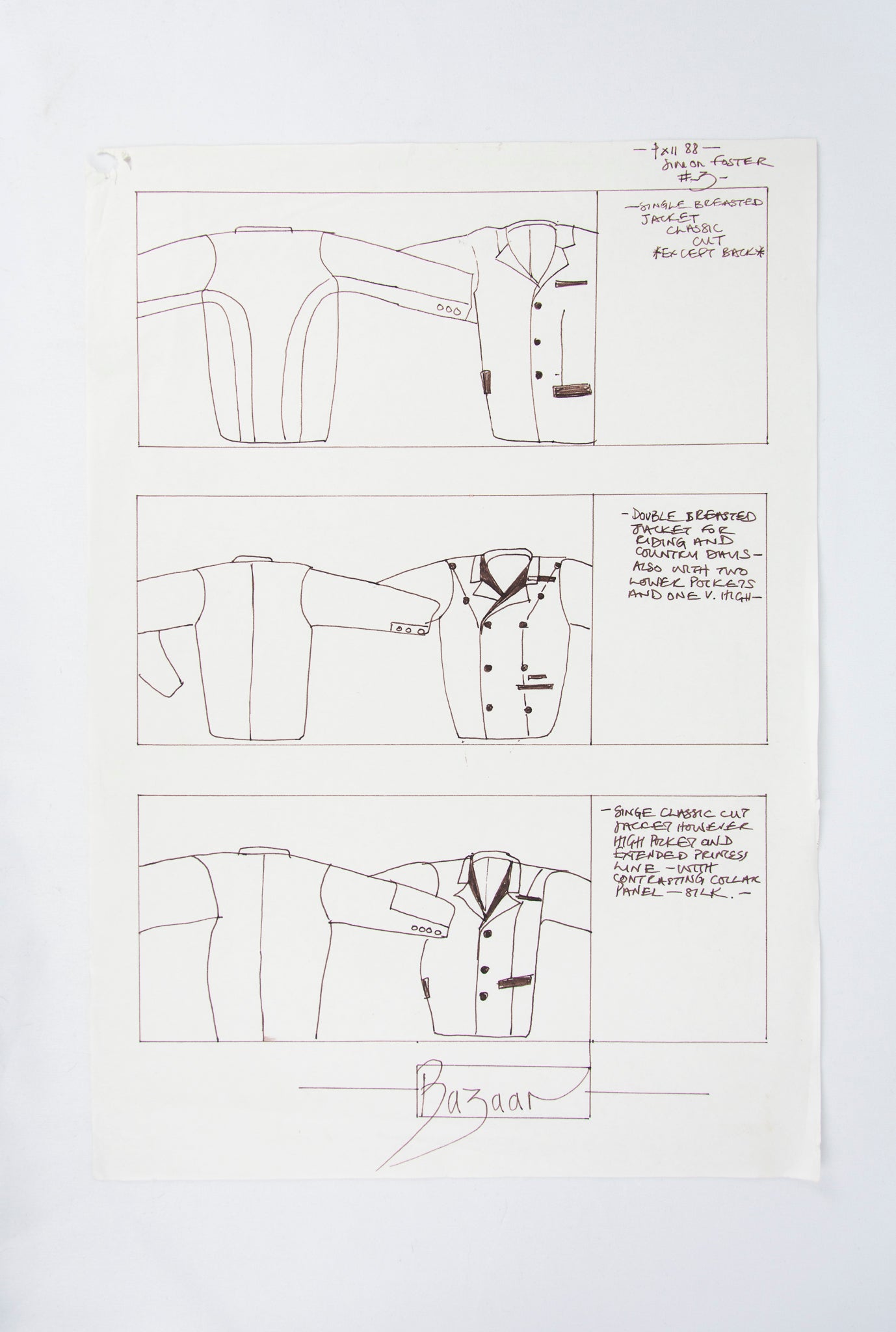 (FASHION DESIGN). (ORIGINAL ILLUSTRATIONS). FOSTER, Simon. [16 original illustrations of suits and shoes].