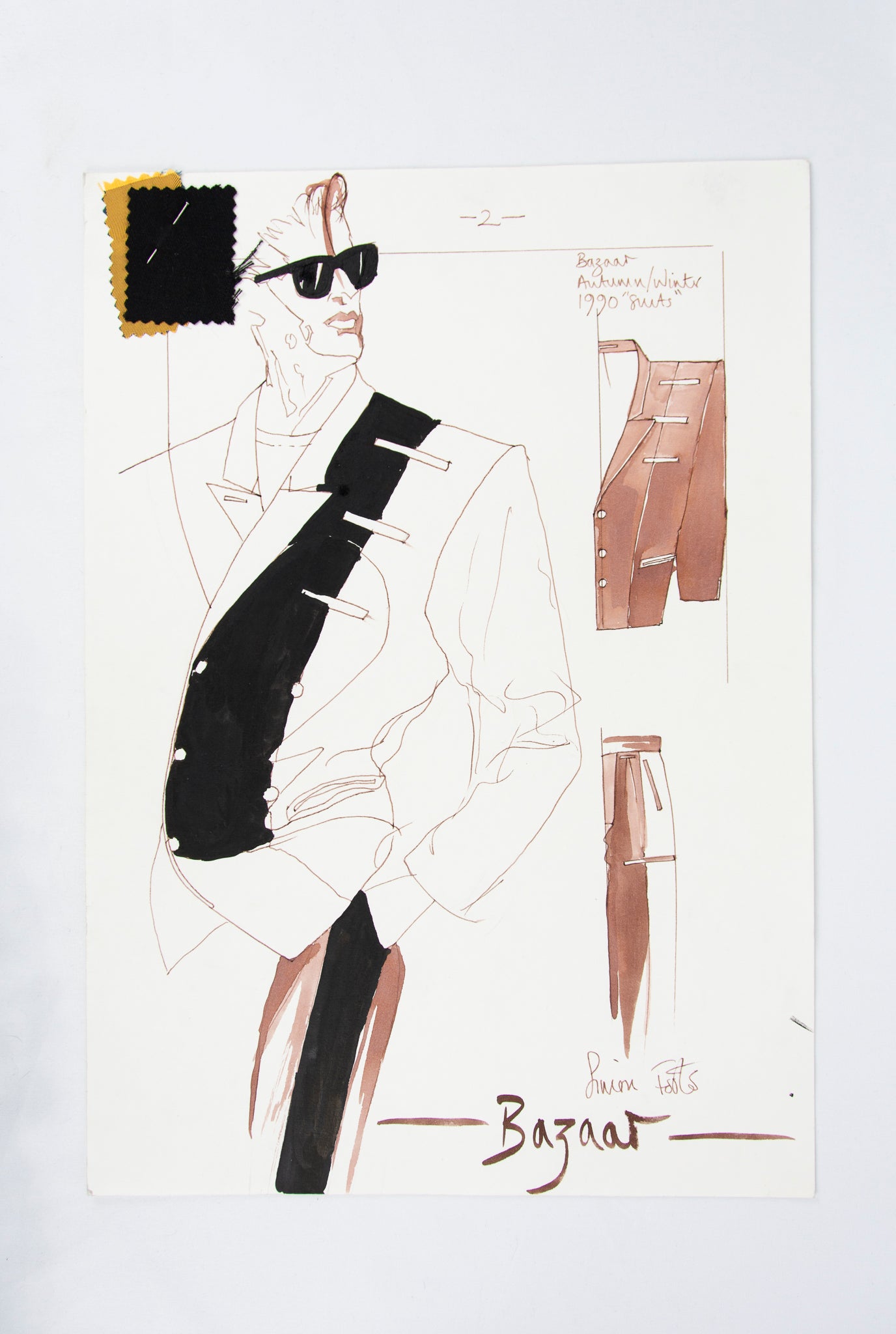 (FASHION DESIGN). (ORIGINAL ILLUSTRATIONS). FOSTER, Simon. [16 original illustrations of suits and shoes].