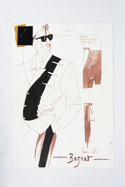 (FASHION DESIGN). (ORIGINAL ILLUSTRATIONS). FOSTER, Simon. [16 original illustrations of suits and shoes].