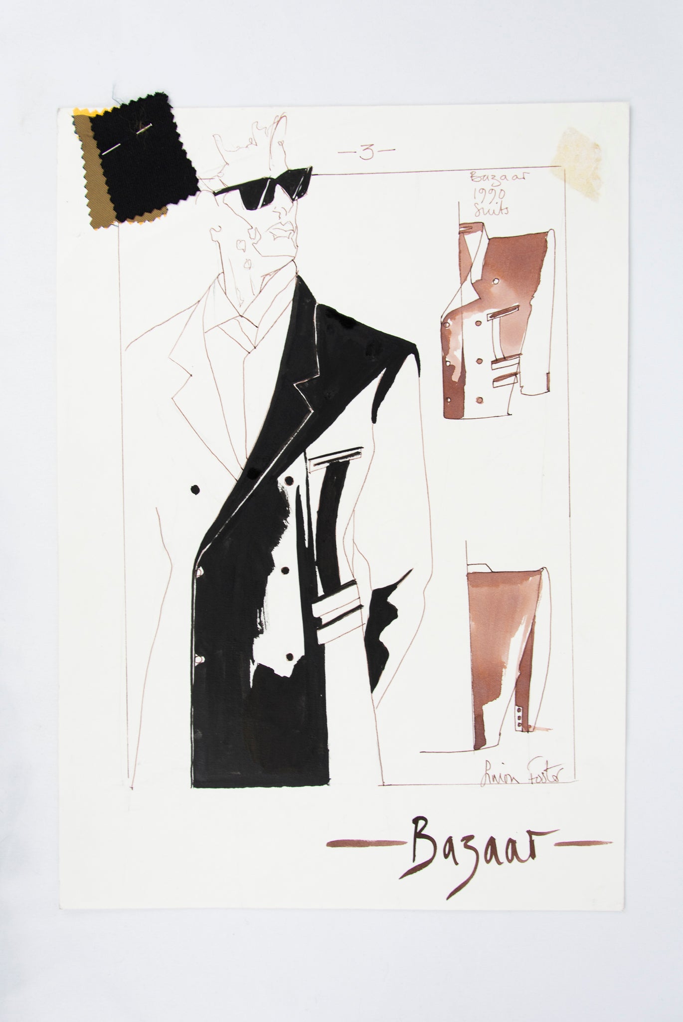 (FASHION DESIGN). (ORIGINAL ILLUSTRATIONS). FOSTER, Simon. [16 original illustrations of suits and shoes].
