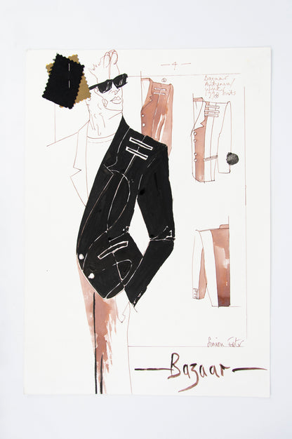 (FASHION DESIGN). (ORIGINAL ILLUSTRATIONS). FOSTER, Simon. [16 original illustrations of suits and shoes].