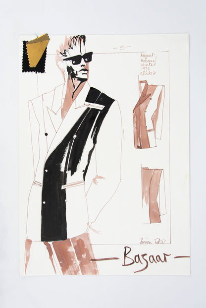 (FASHION DESIGN). (ORIGINAL ILLUSTRATIONS). FOSTER, Simon. [16 original illustrations of suits and shoes].