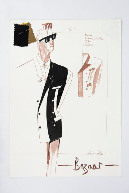 (FASHION DESIGN). (ORIGINAL ILLUSTRATIONS). FOSTER, Simon. [16 original illustrations of suits and shoes].