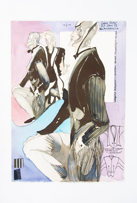 (FASHION DESIGN). (ORIGINAL ILLUSTRATIONS). FOSTER, Simon. [16 original illustrations of suits and shoes].