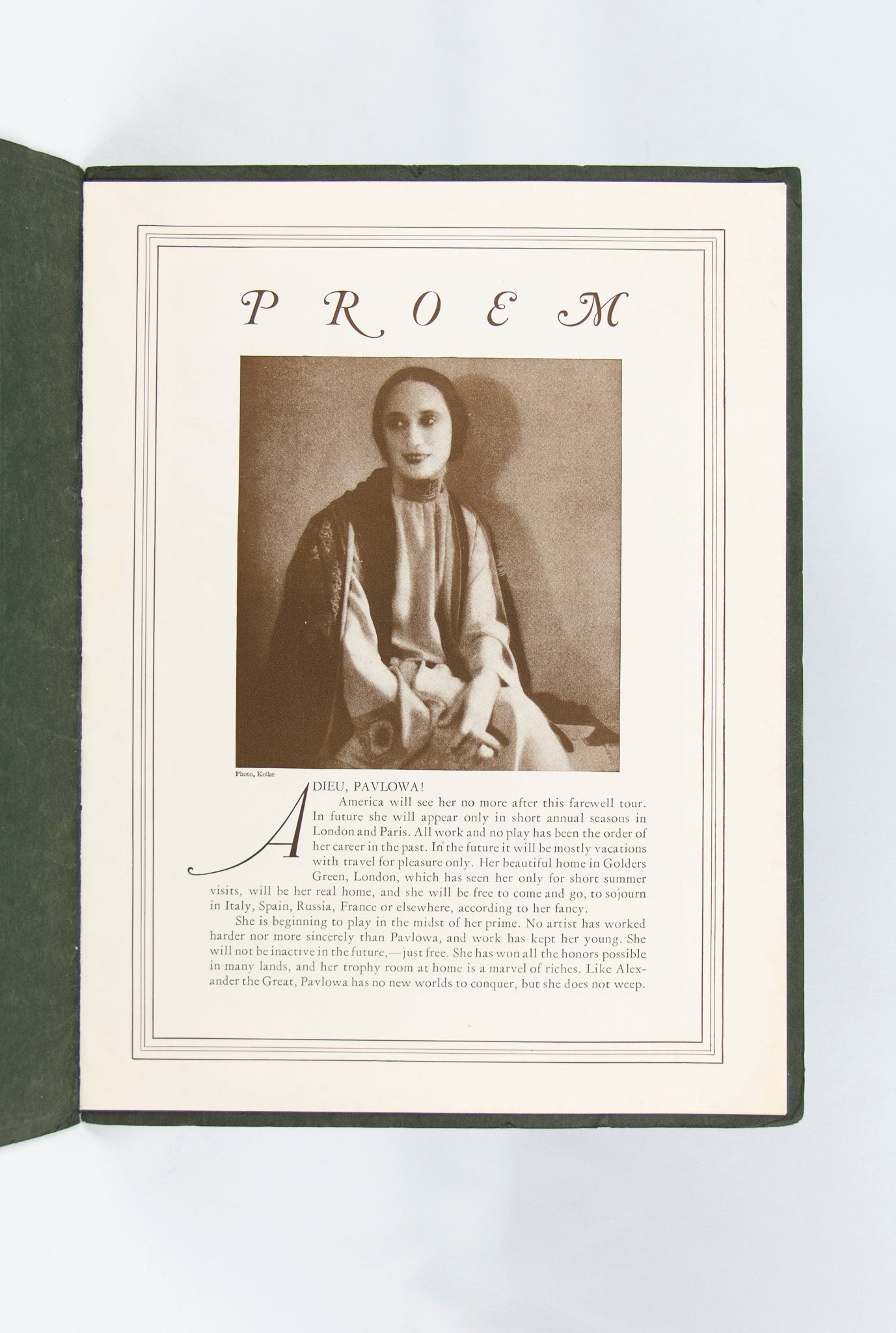 (PERFORMANCE ART). (PAVLOVA, Anna). [Program and ephemera related to Anna Pavlova's farewell tour in the United States].