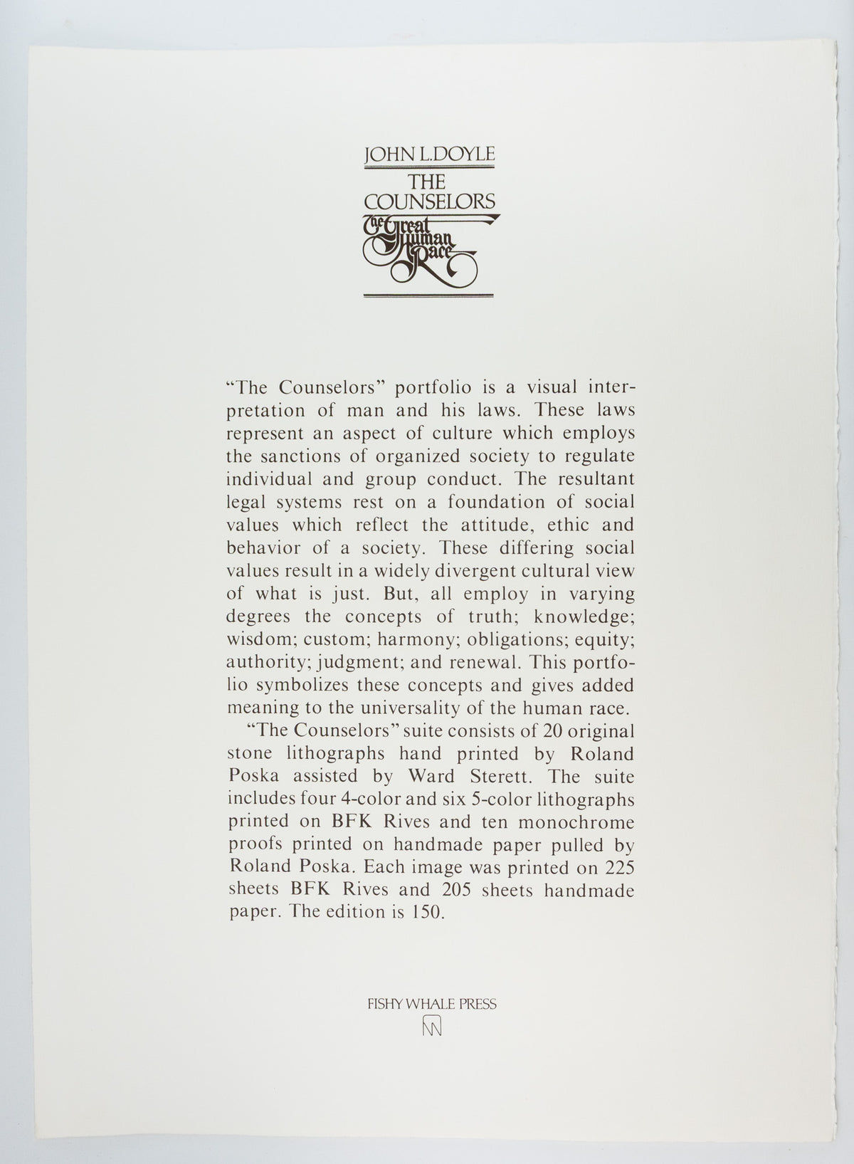 (FINE PRESS). DOYLE, John L. The Human Race. Portfolio One: The Counselors